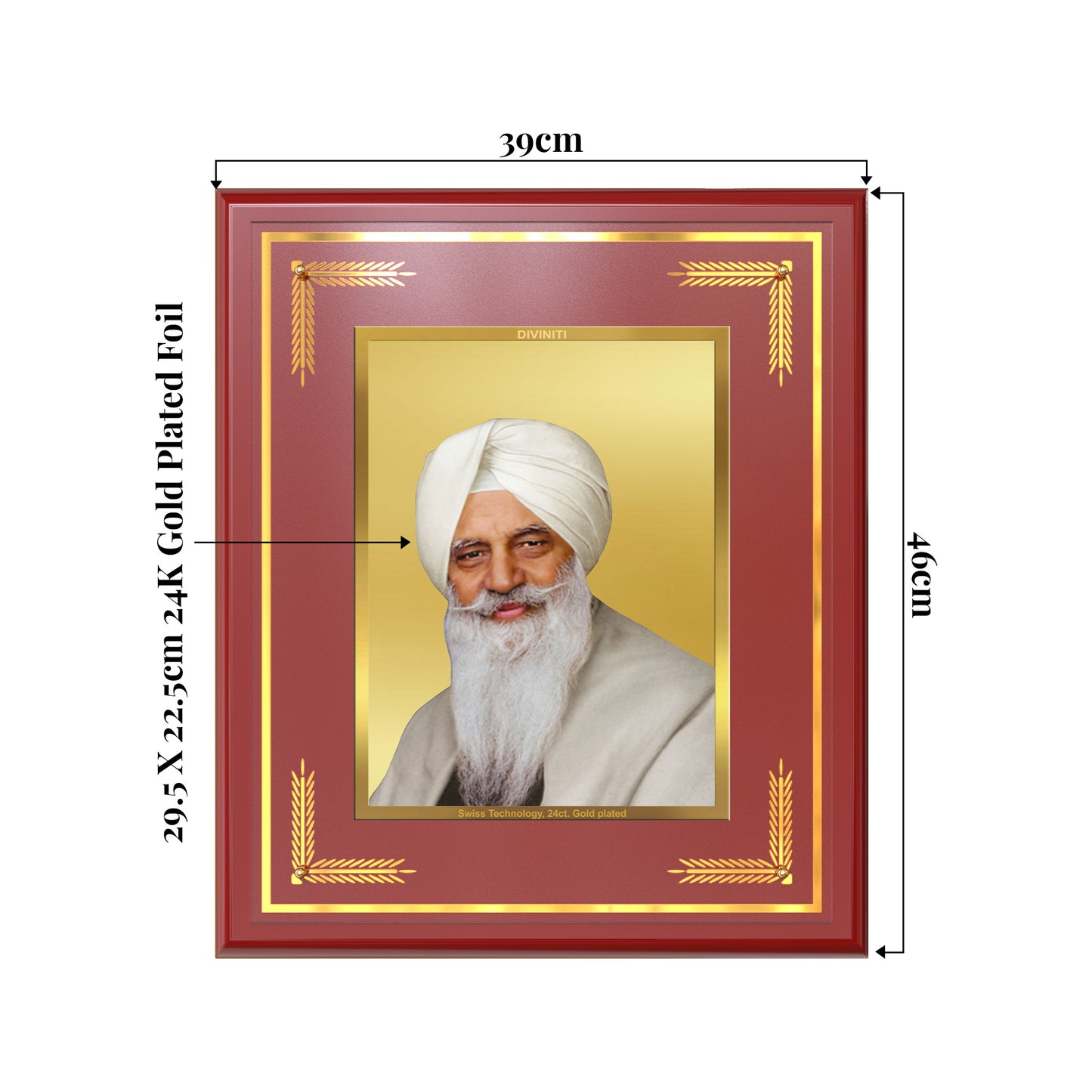 Baba Gurinder Singh Ji Maharaj | Spiritual Master of Radha Soami Satsang Beas Wall Mount Photo Frame in 24K Gold Plated Foil