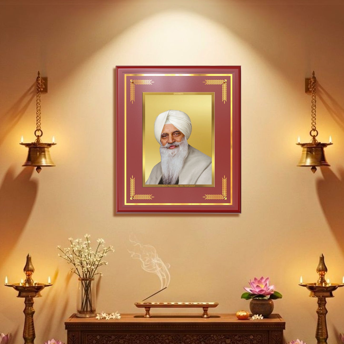 Baba Gurinder Singh Ji Maharaj | Spiritual Master of Radha Soami Satsang Beas Wall Mount Photo Frame in 24K Gold Plated Foil