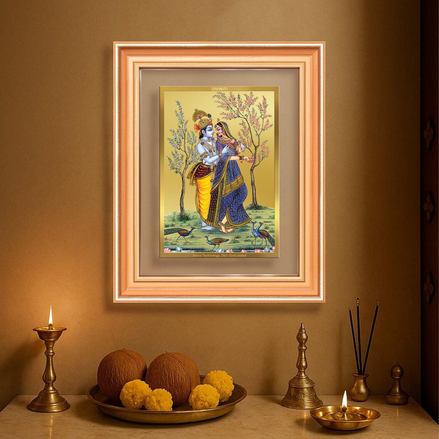Radha Krishna | Divine Love Eternal Wall Mount Photo Frame in 24K Gold Plated Foil