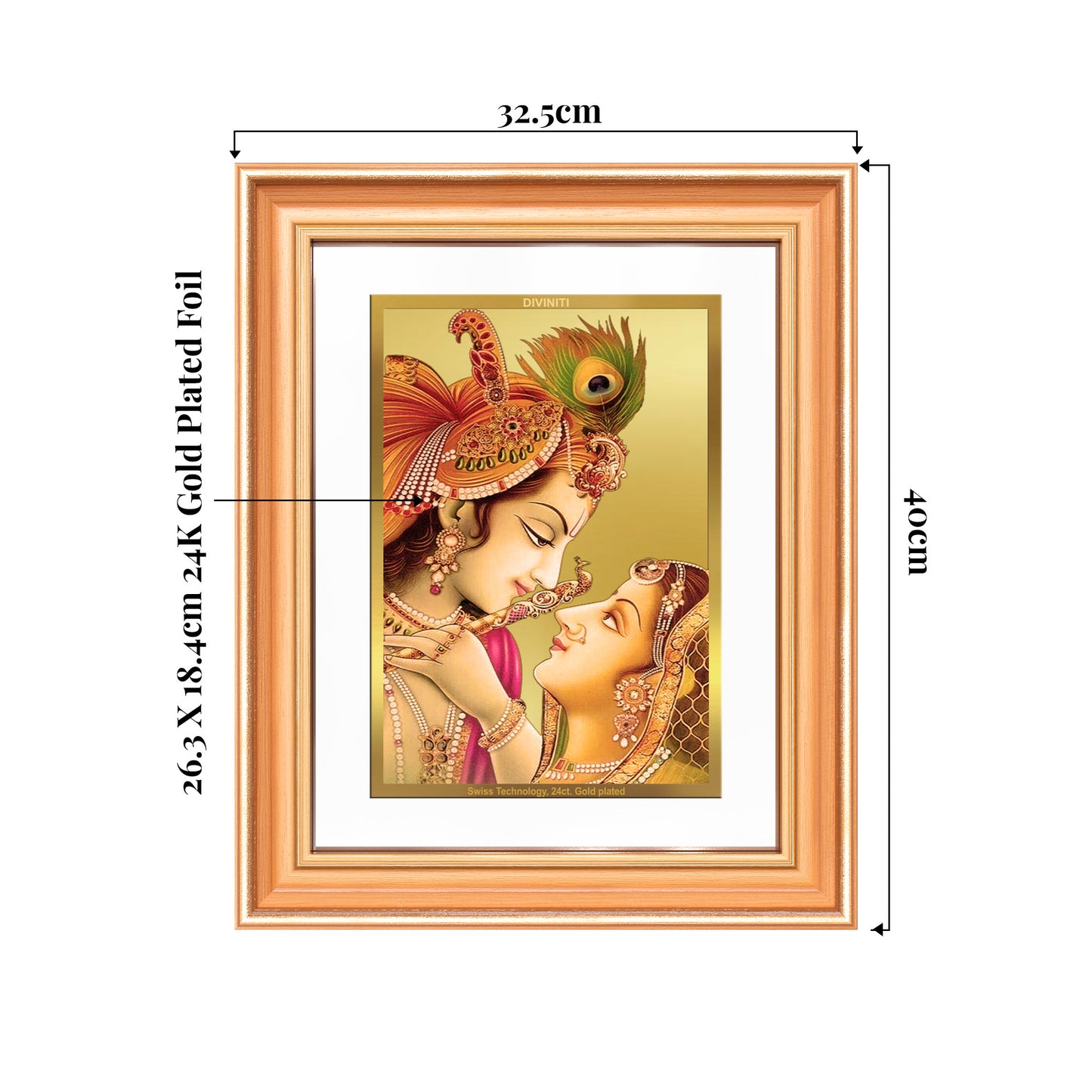 Radha Krishna with Flute | Lord Krishna Wall Mount Photo Frame in 24K Gold Plated Foil