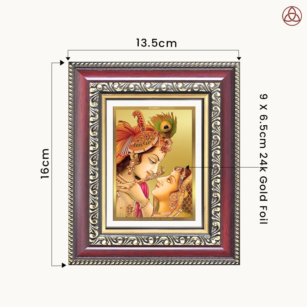Radha Krishna with Flute | Lord Krishna Tabletop Frame in 24K Gold Plated Foil