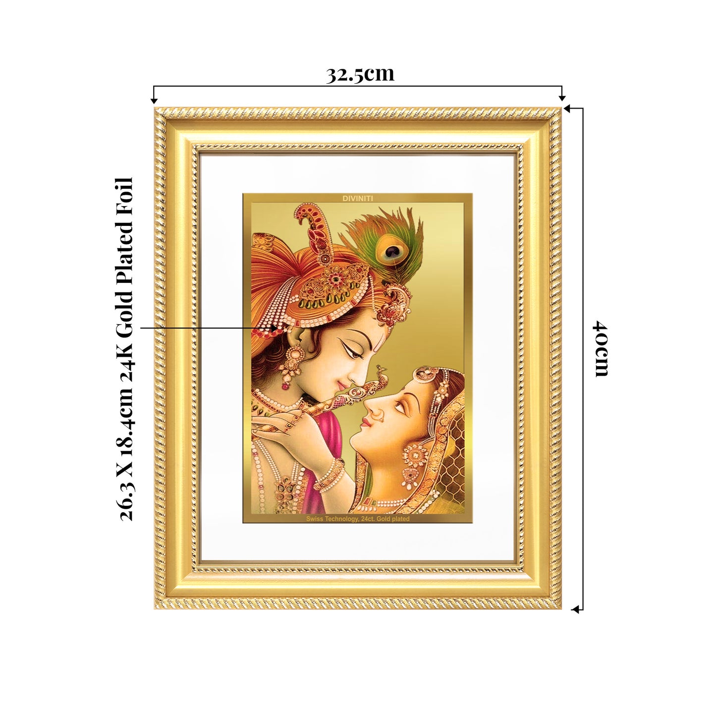 Radha Krishna with Flute | Lord Krishna Wall Mount Photo Frame in 24K Gold Plated Foil