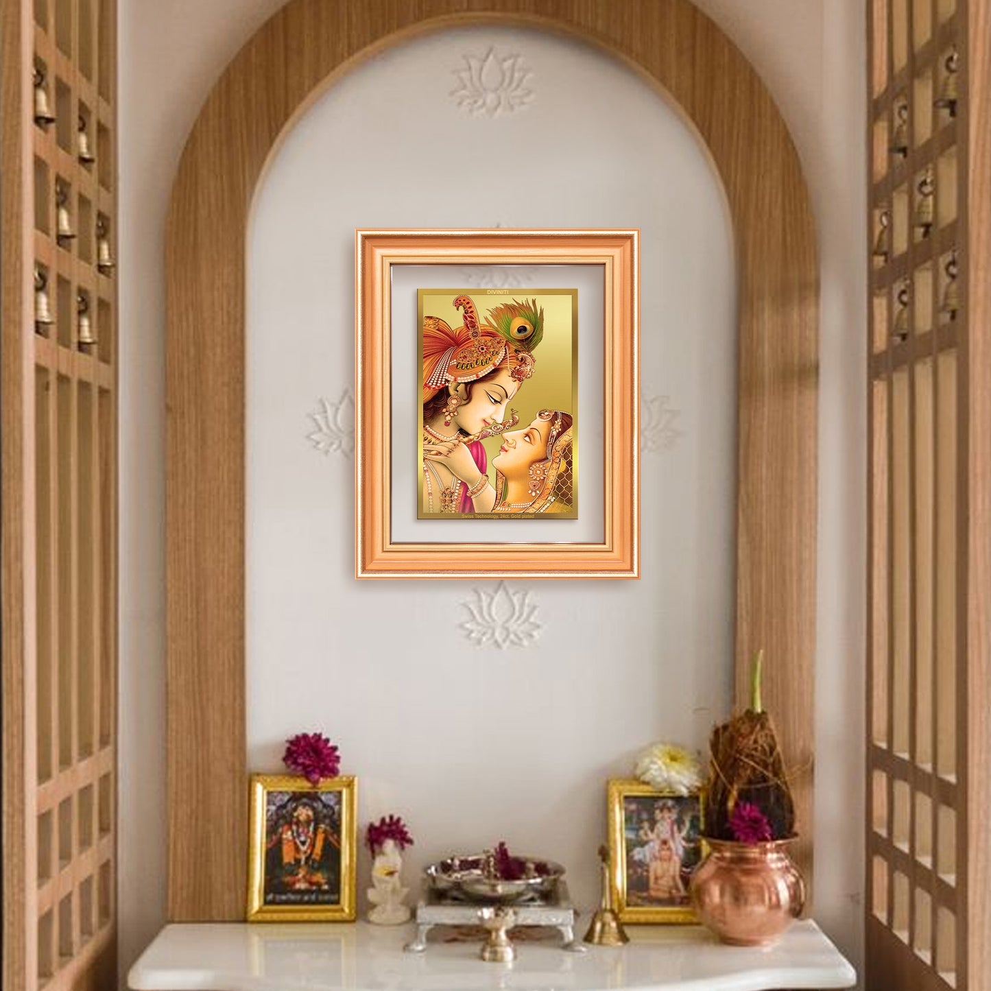 Radha Krishna with Flute | Lord Krishna Wall Mount Photo Frame in 24K Gold Plated Foil