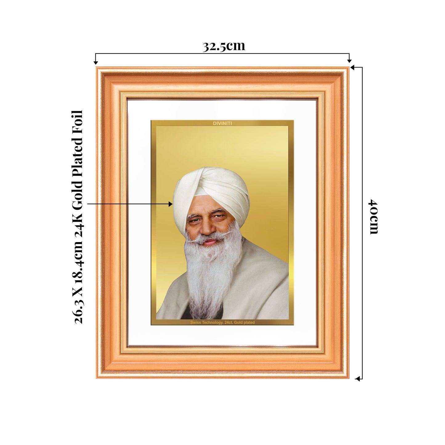 Baba Gurinder Singh Ji Maharaj | Spiritual Master of Radha Soami Satsang Beas Wall Mount Photo Frame in 24K Gold Plated Foil