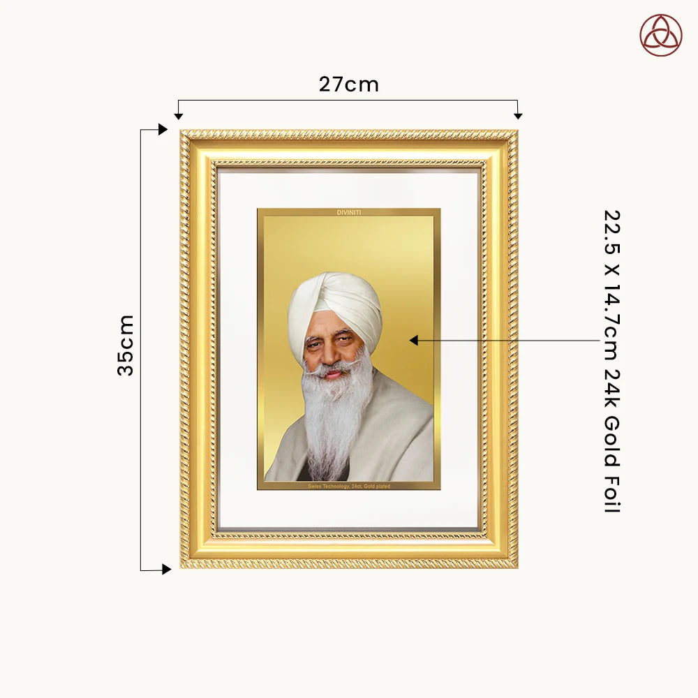 Baba Gurinder Singh Ji Maharaj | Spiritual Master of Radha Soami Satsang Beas Wall Photo Frame in 24K Gold Plated Foil