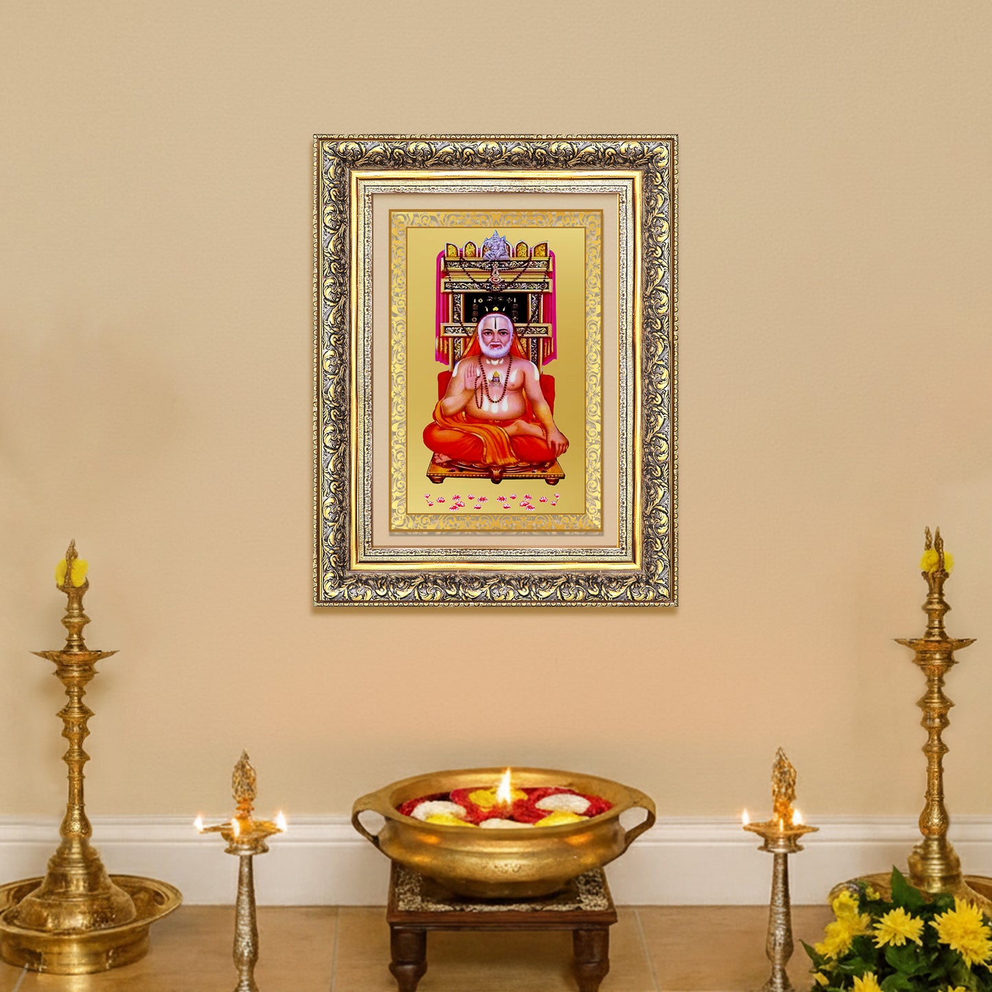 Sri Raghavendra Tirtha Swami | Revered Madhwa Saint Wall Mount Photo Frame in 24K Gold Plated Foil