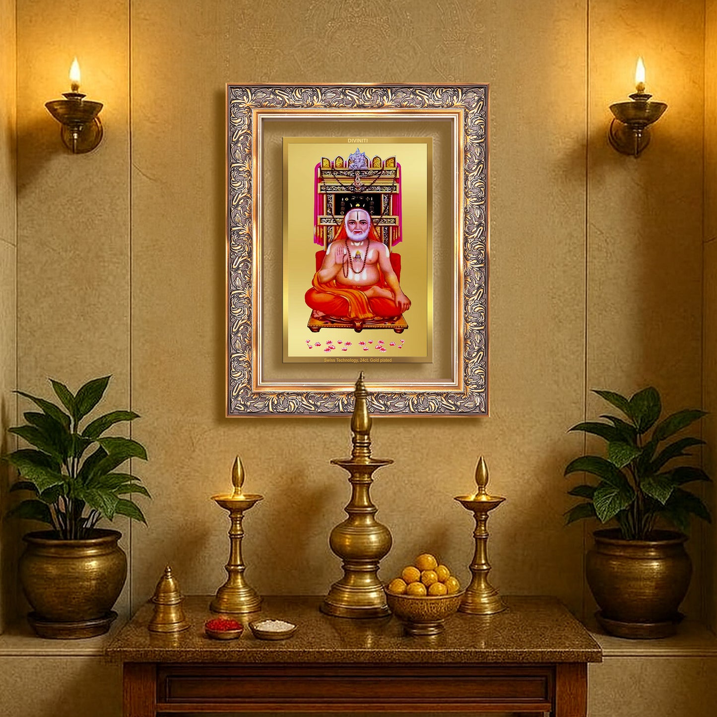 Sri Raghavendra Tirtha Swami | Revered Madhwa Saint Wall Mount Photo Frame in 24K Gold Plated Foil