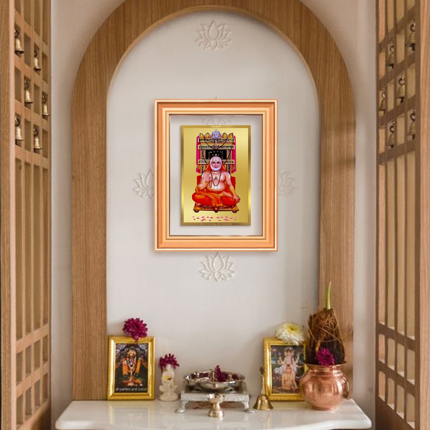 Sri Raghavendra Tirtha Swami | Revered Madhwa Saint Wall Mount Photo Frame in 24K Gold Plated Foil