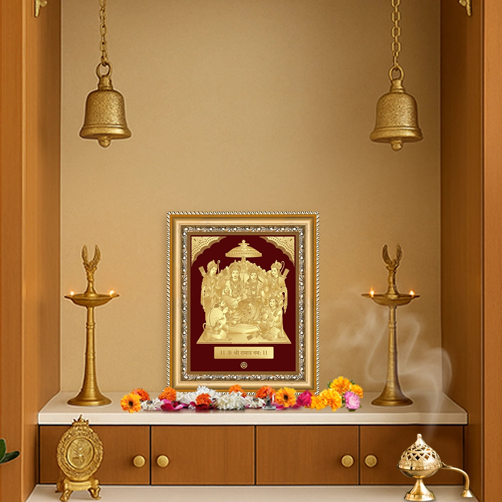 Ram Darbar | Divine Royal Family Gold on Gold Wall Hanging Frame in 24K Gold Plated Foil