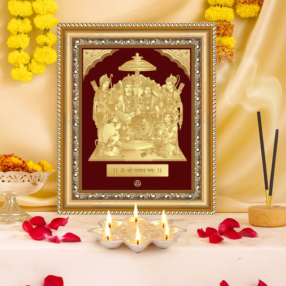 Ram Darbar | Divine Royal Family Gold on Gold Wall Hanging Frame in 24K Gold Plated Foil