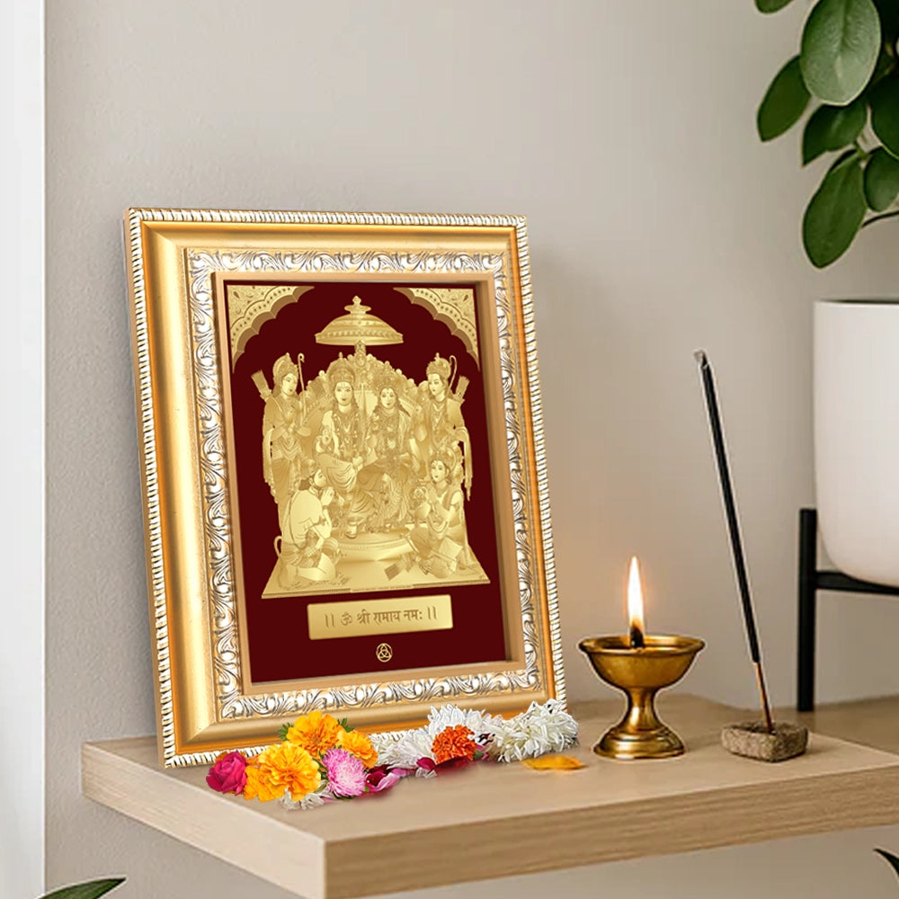 Ram Darbar | Divine Royal Family Gold on Gold Wall Hanging Frame in 24K Gold Plated Foil
