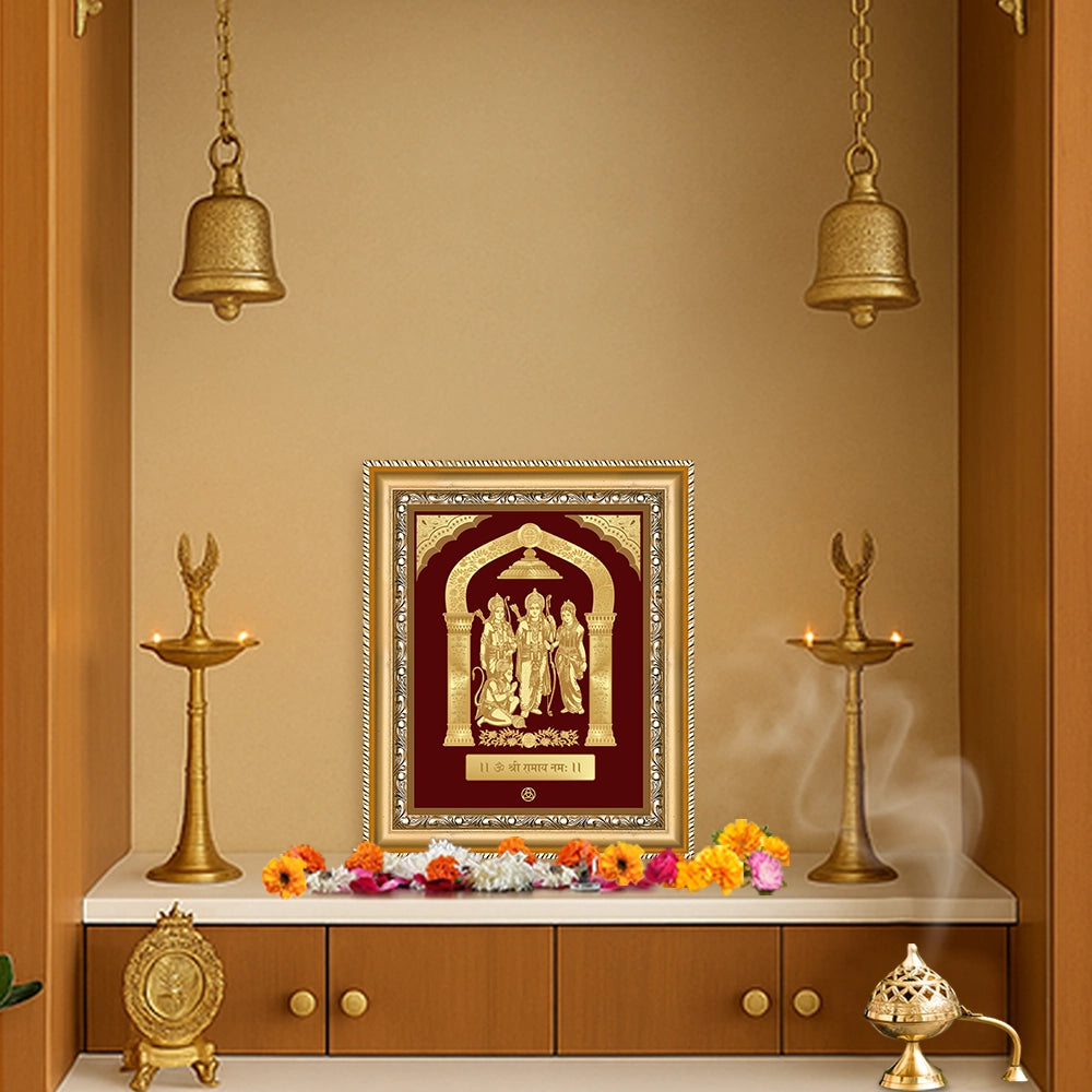 Ram Darbar with Arch | Divine Royal Family Gold on Gold Wall Hanging Frame in 24K Gold Plated Foil