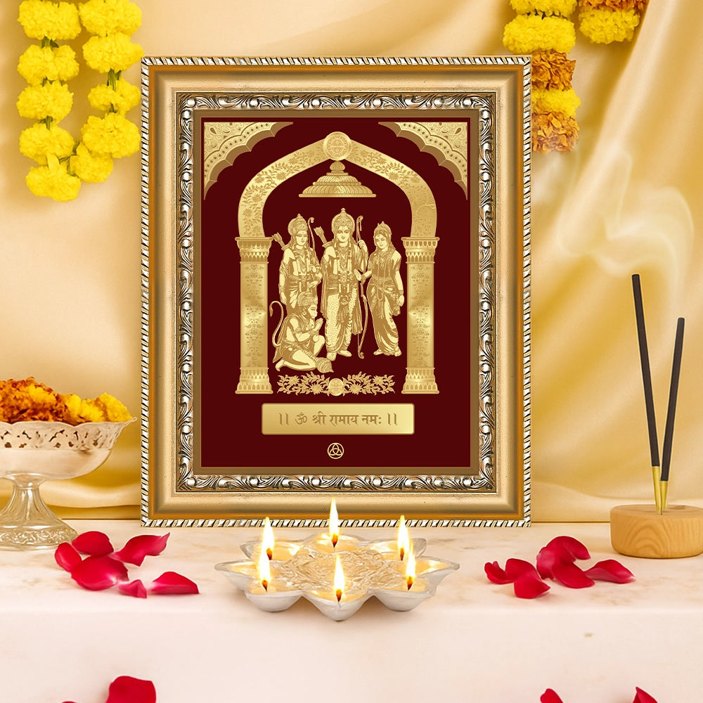 Ram Darbar with Arch | Divine Royal Family Gold on Gold Wall Hanging Frame in 24K Gold Plated Foil