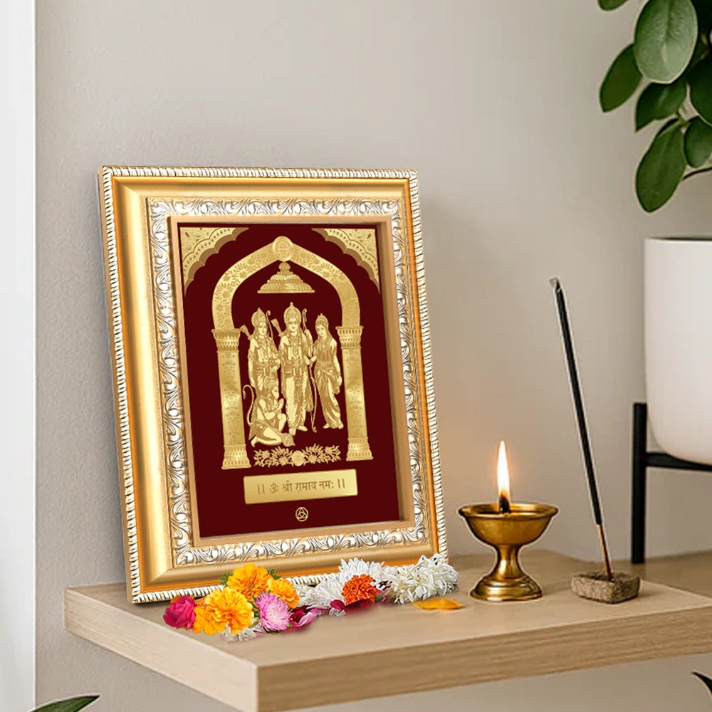 Ram Darbar with Arch | Divine Royal Family Gold on Gold Wall Hanging Frame in 24K Gold Plated Foil