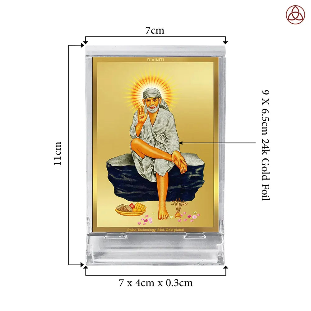 Sai Baba of Shirdi | Saint of Faith & Compassion Car Dashboard Frame in 24K Gold Plated Foil