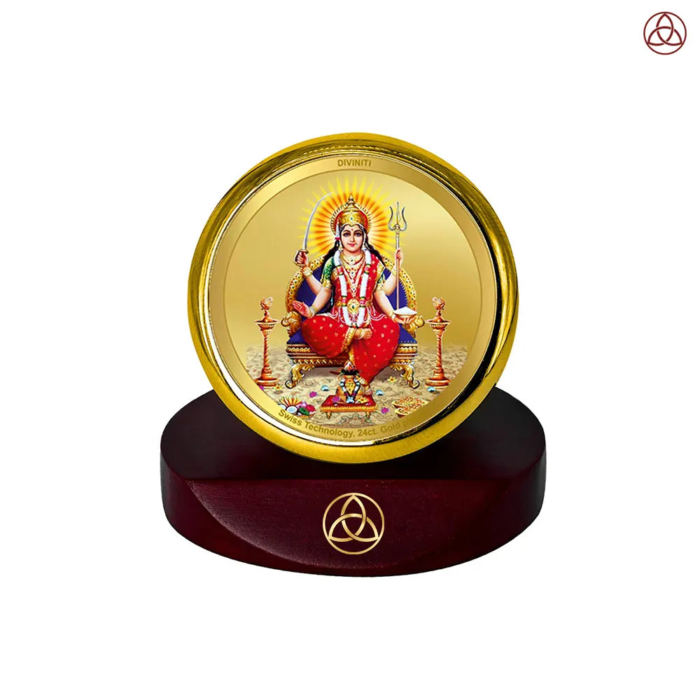 Santoshi Mata | Goddess of Contentment & Fulfilment Car Dashboard Frame in 24K Gold Plated Foil
