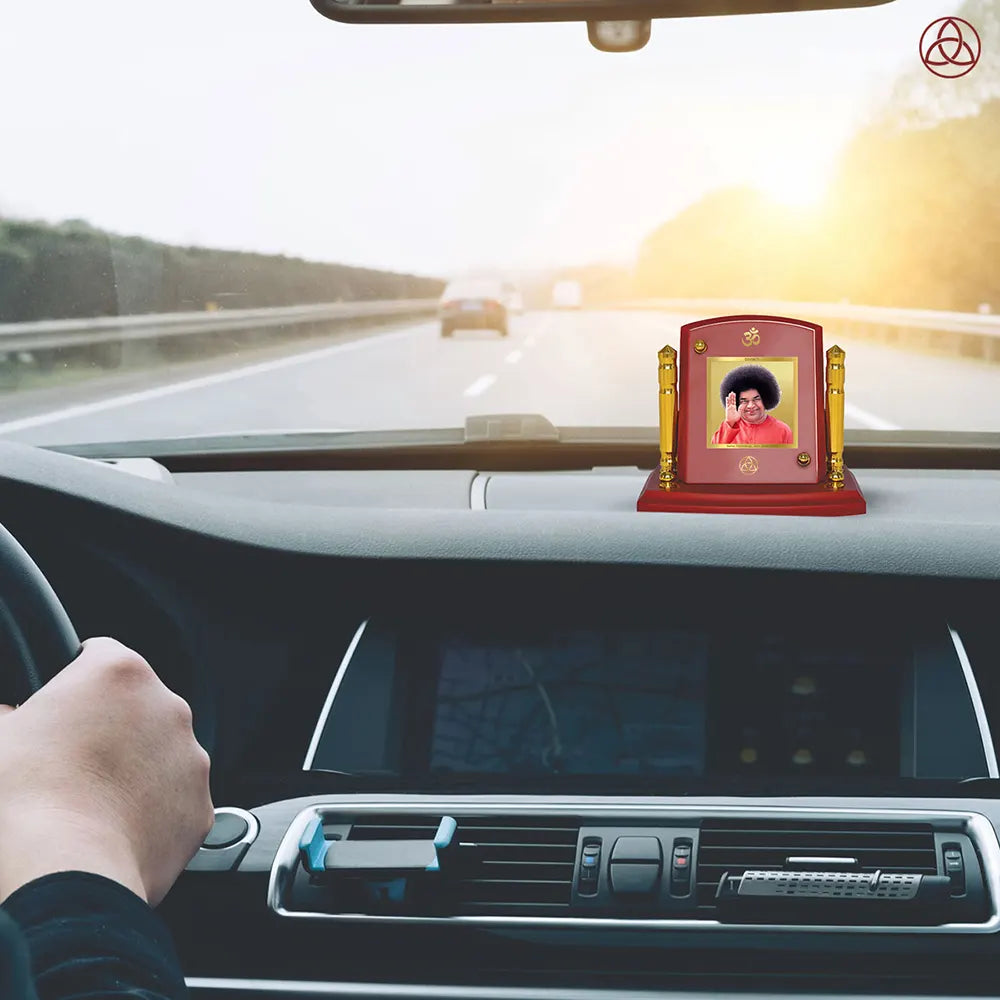 Sathya Sai Baba | Avatar of Love and Universal Harmony Car Dashboard Frame in 24K Gold Plated Foil
