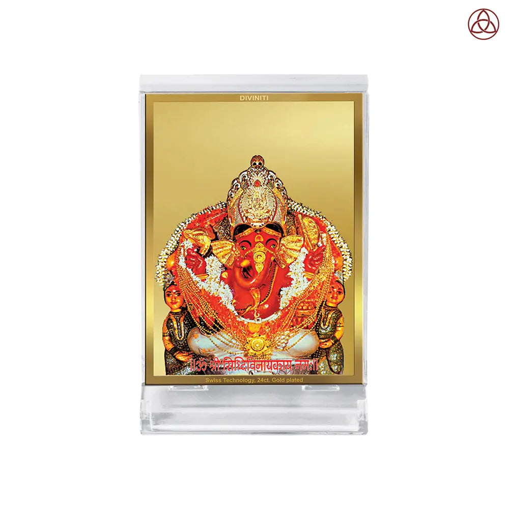 Lord Siddhivinayak | Giver of Auspicious Beginnings & Fulfilled Wishes Car Dashboard Frame in 24K Gold Plated Foil