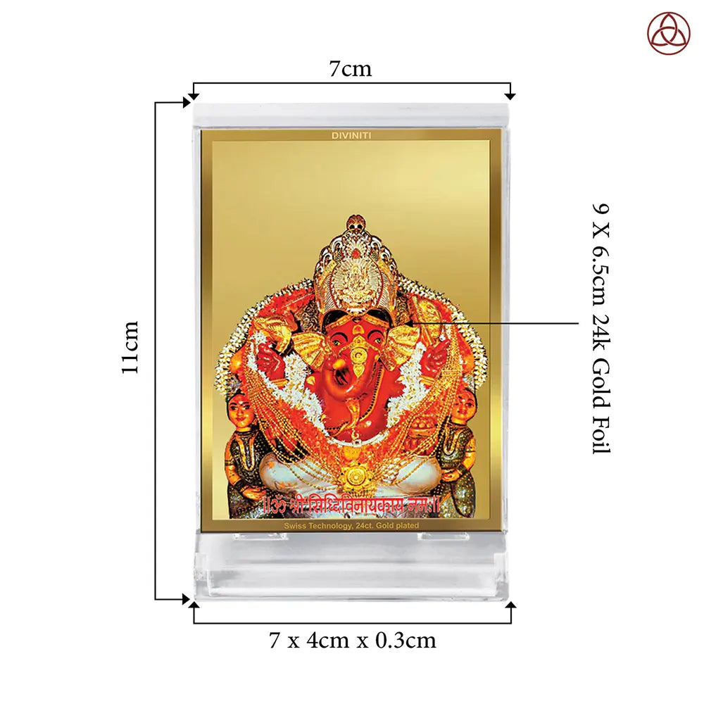 Lord Siddhivinayak | Giver of Auspicious Beginnings & Fulfilled Wishes Car Dashboard Frame in 24K Gold Plated Foil
