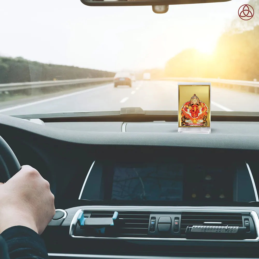Lord Siddhivinayak | Giver of Auspicious Beginnings & Fulfilled Wishes Car Dashboard Frame in 24K Gold Plated Foil
