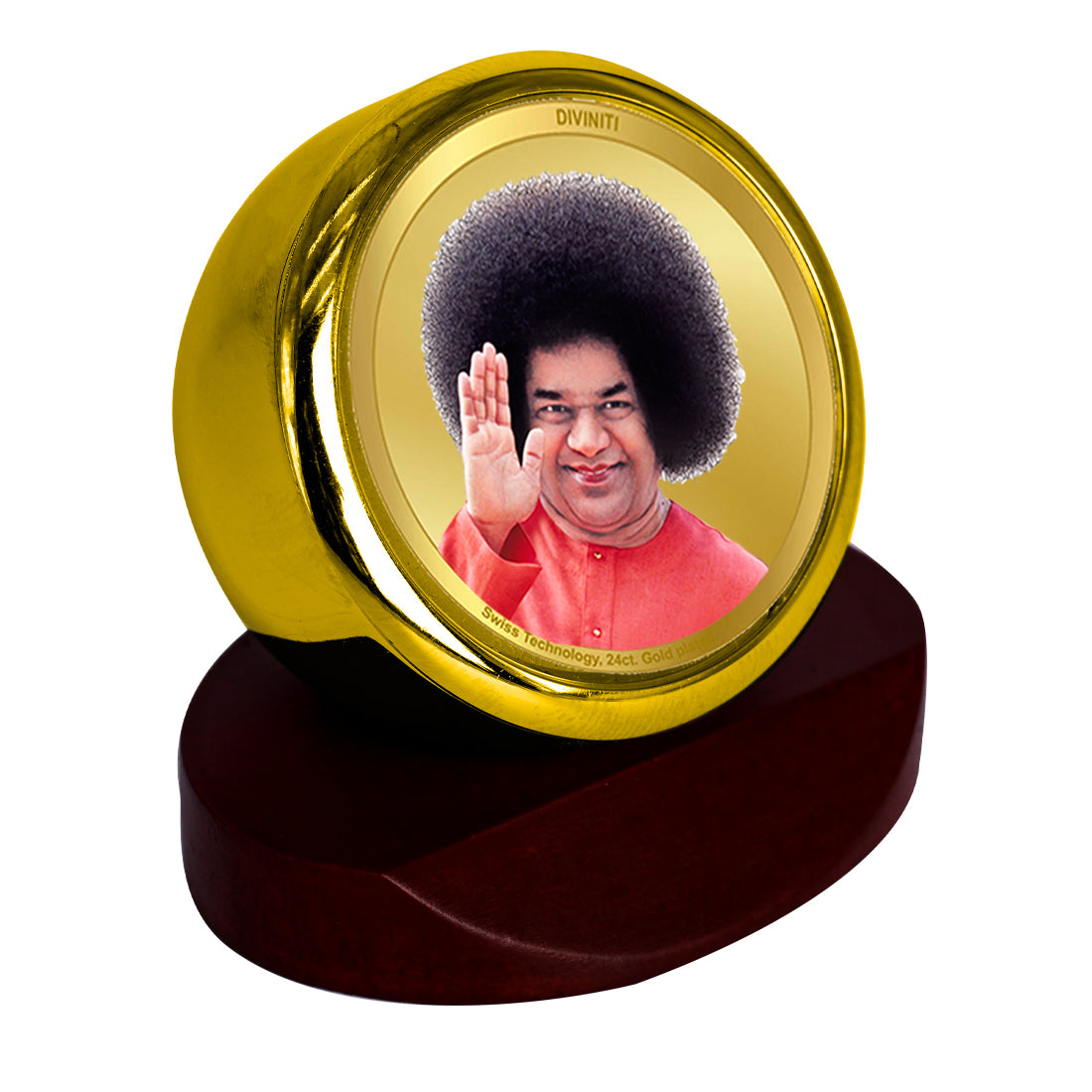 Diviniti 24K Gold Plated Sathya Sai Baba Photo Frame for Car Dashboard, Home Decor, Table Top, Puja Room Worship and Festival Gift MCF1CGOLD (5.5x5 CM)