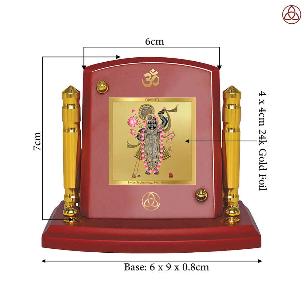 Lord Shrinathji | Divine Form of Krishna from Nathdwara Car Dashboard Frame in 24K Gold Plated Foil