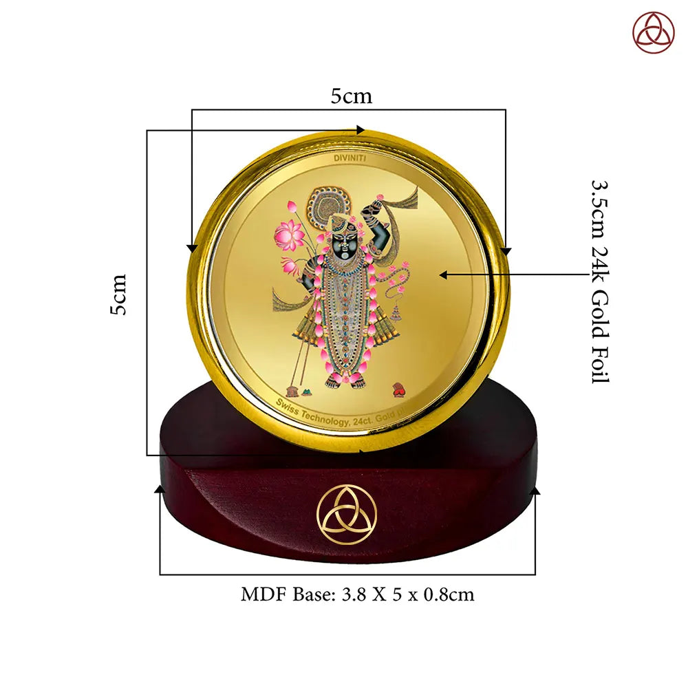 Lord Shrinathji | Divine Form of Krishna from Nathdwara Car Dashboard Frame in 24K Gold Plated Foil