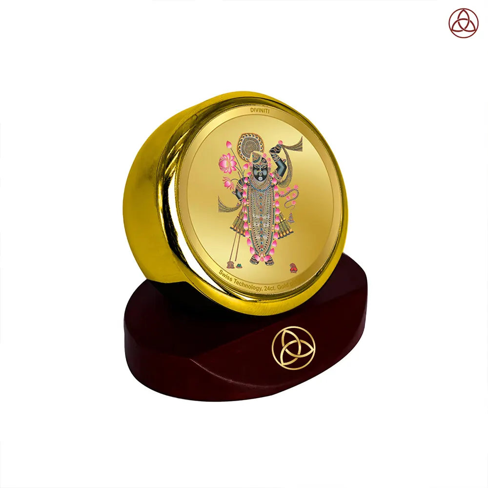 Lord Shrinathji | Divine Form of Krishna from Nathdwara Car Dashboard Frame in 24K Gold Plated Foil