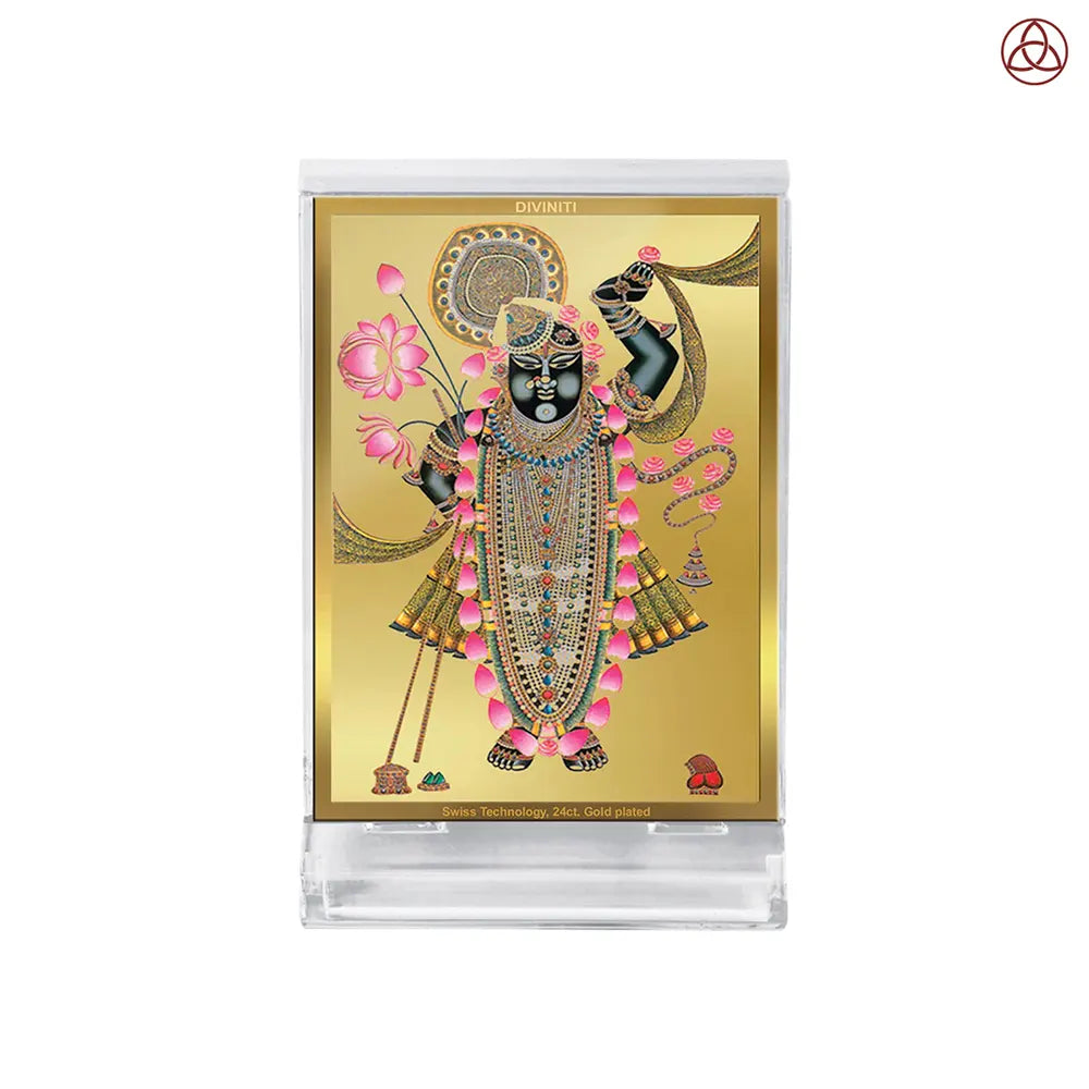Lord Shrinathji | Divine Form of Krishna from Nathdwara Car Dashboard Frame in 24K Gold Plated Foil