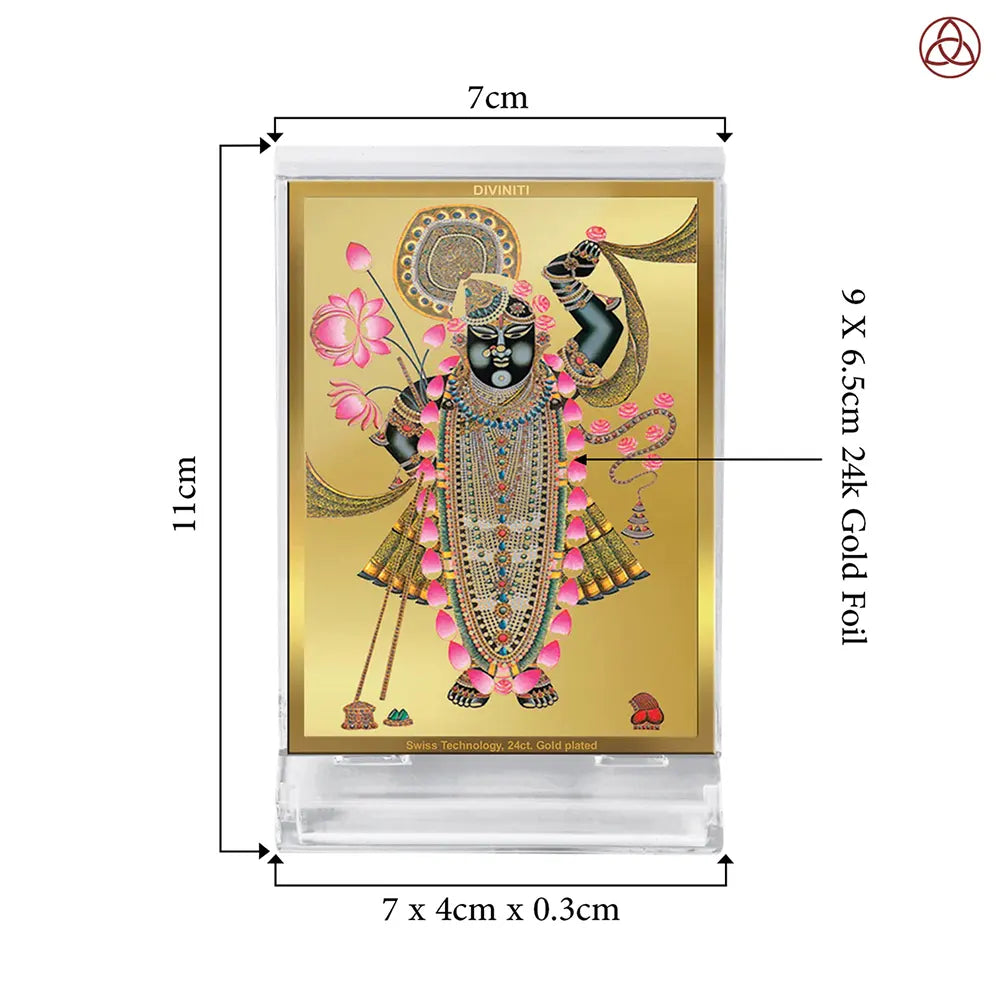 Lord Shrinathji | Divine Form of Krishna from Nathdwara Car Dashboard Frame in 24K Gold Plated Foil