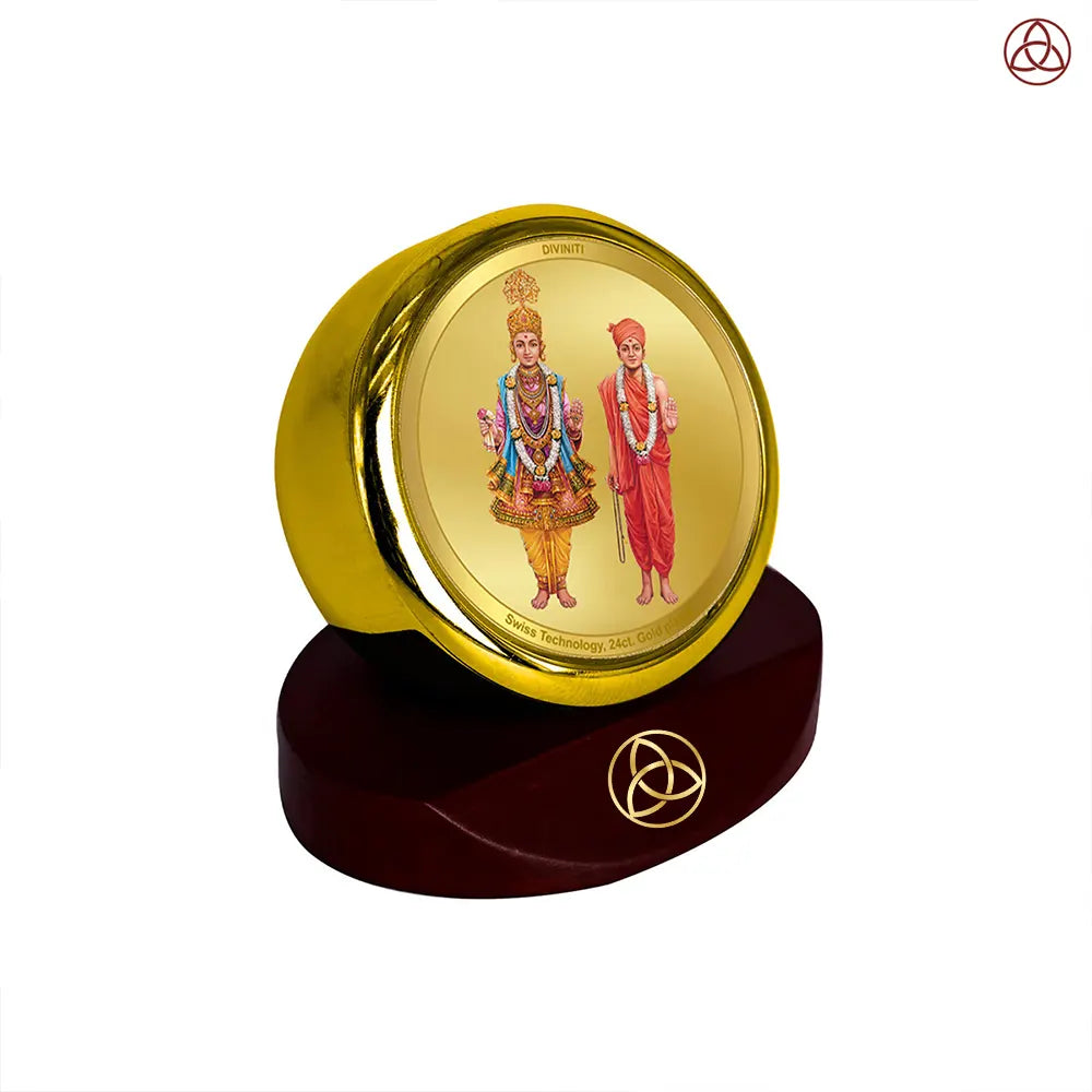Lord Swaminarayan | Incarnation of Dharma & Divine Grace Car Dashboard Frame in 24K Gold Plated Foil