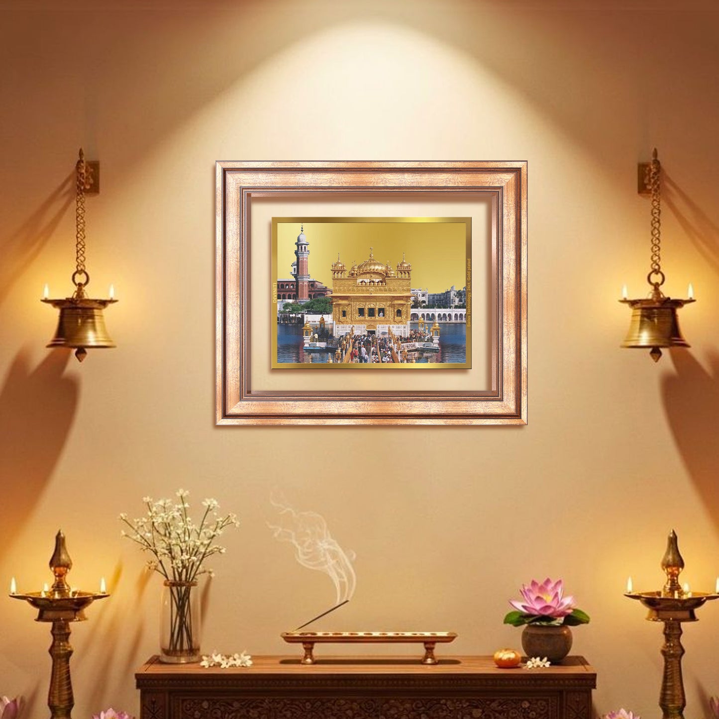 Sachkhand Shri Darbar Sahib -Golden Temple | Sacred Sikh Shrine Wall Mount Photo Frame in 24K Gold Plated Foil
