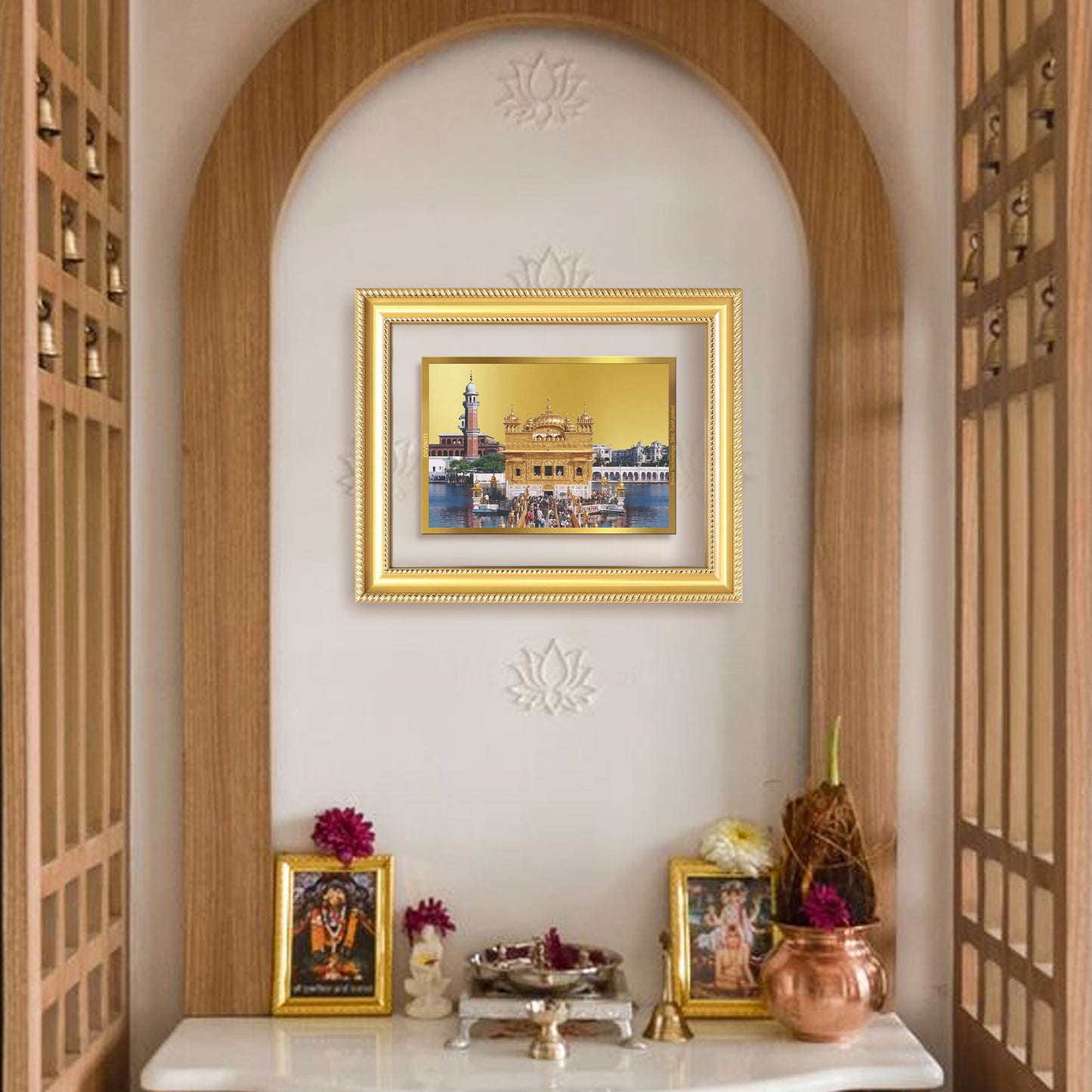 Sachkhand Shri Darbar Sahib | Golden Temple | Sacred Sikh Shrine Wall Mount Photo Frame in 24K Gold Plated Foil