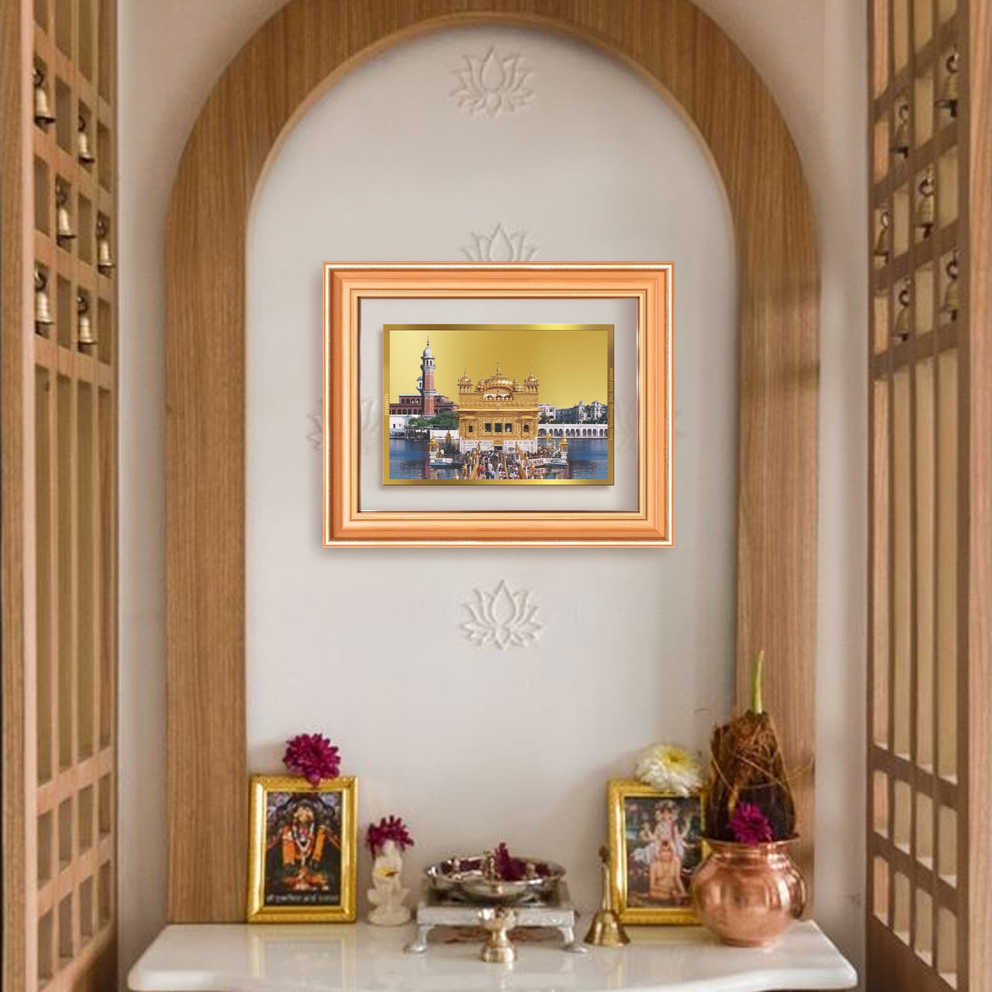 Sachkhand Shri Darbar Sahib | Golden Temple | Sacred Sikh Shrine Wall Mount Photo Frame in 24K Gold Plated Foil