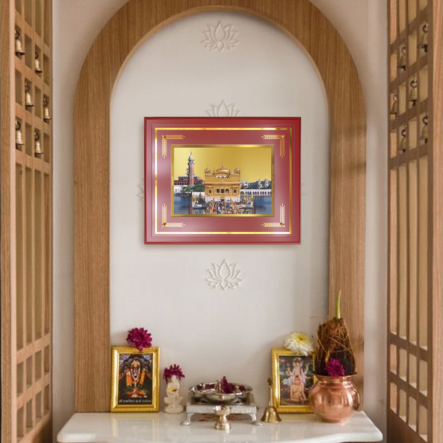 Sachkhand Shri Darbar Sahib | Golden Temple | Sacred Sikh Shrine Wall Mount Photo Frame in 24K Gold Plated Foil