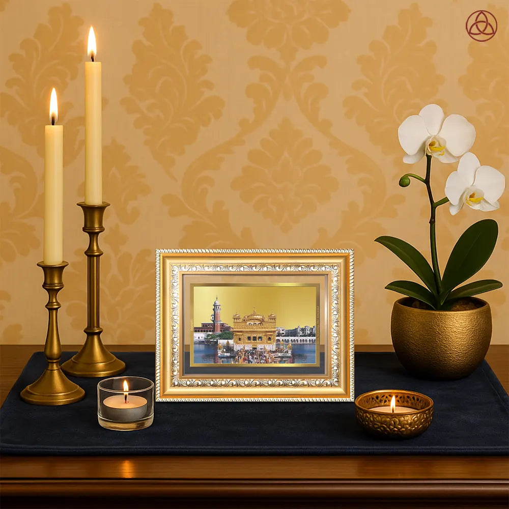 Sachkhand Shri Darbar Sahib -Golden Temple | Sacred Sikh Shrine Wall & Tabletop Photo Frame in 24K Gold Plated Foil