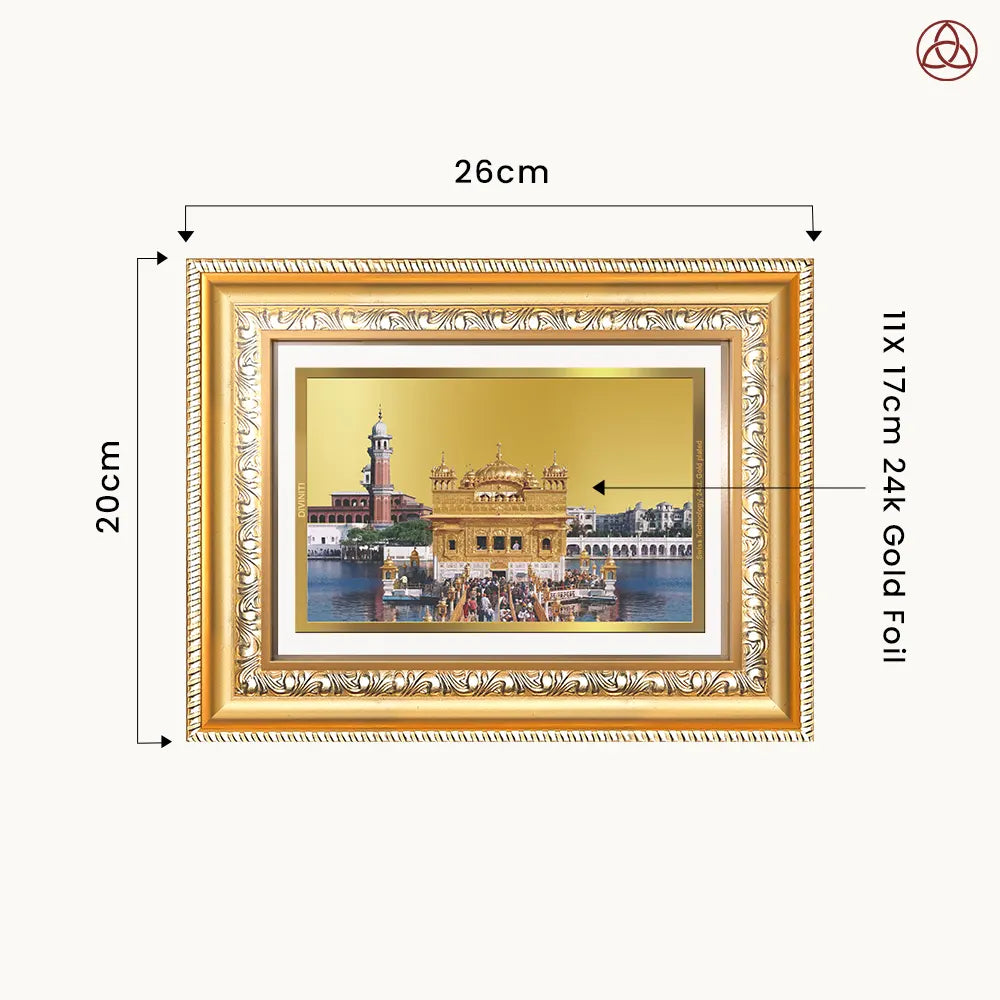 Sachkhand Shri Darbar Sahib -Golden Temple | Sacred Sikh Shrine Wall & Tabletop Photo Frame in 24K Gold Plated Foil