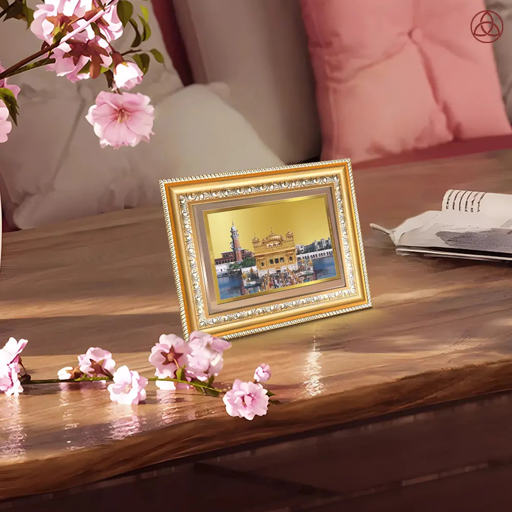 Sachkhand Shri Darbar Sahib -Golden Temple | Sacred Sikh Shrine Wall & Tabletop Photo Frame in 24K Gold Plated Foil