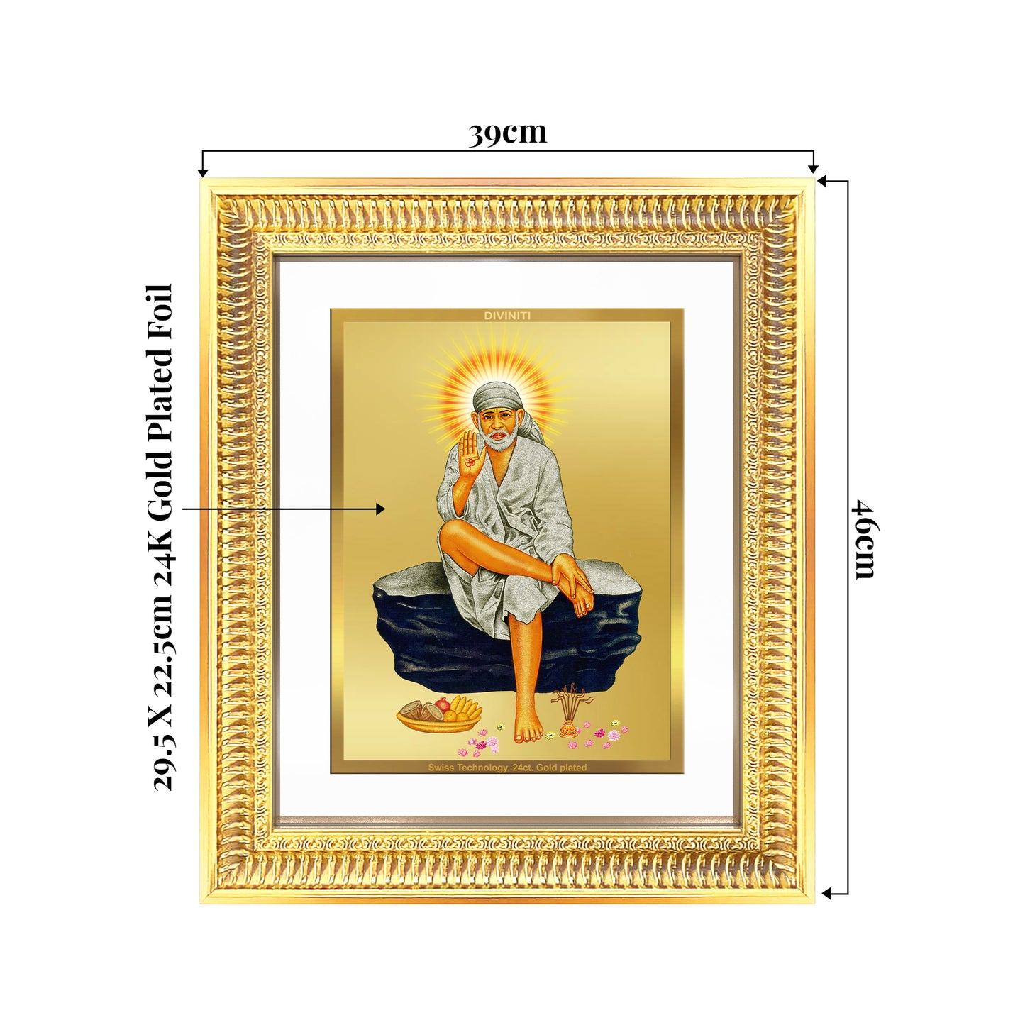 Sai Baba of Shirdi | Saint of Faith & Compassion Wall Mount Photo Frame in 24K Gold Plated Foil