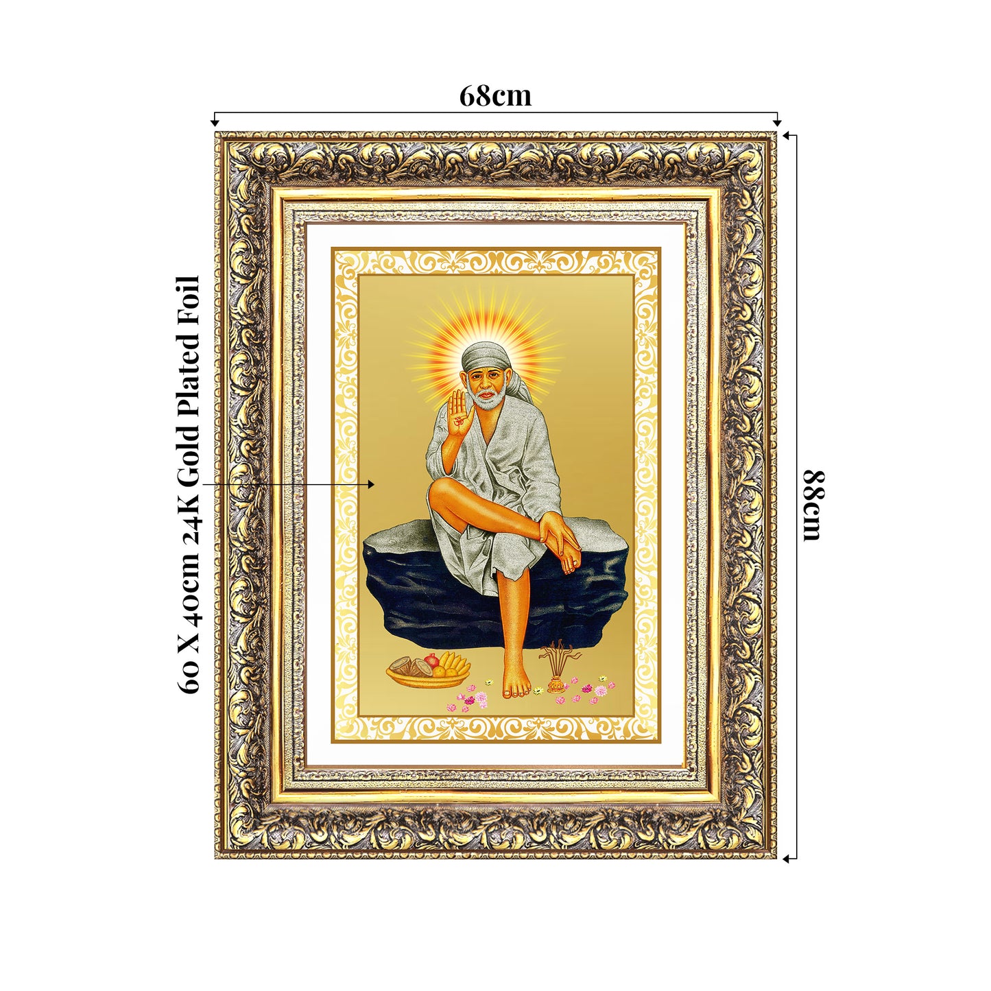 Sai Baba of Shirdi | Saint of Faith & Compassion Wall Mount Photo Frame in 24K Gold Plated Foil