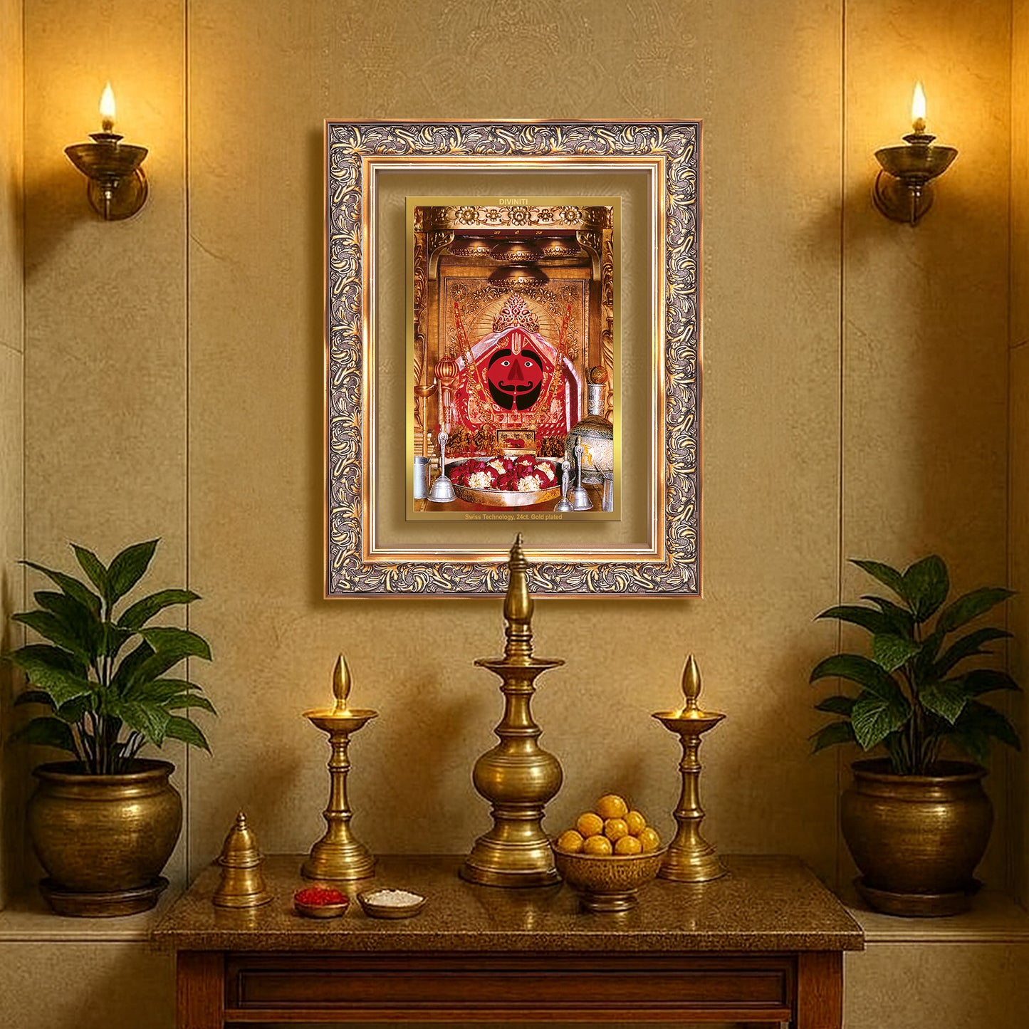 Salasar Balaji | Lord Hanuman of Salasar Dham Wall Mount Photo Frame in 24K Gold Plated Foil