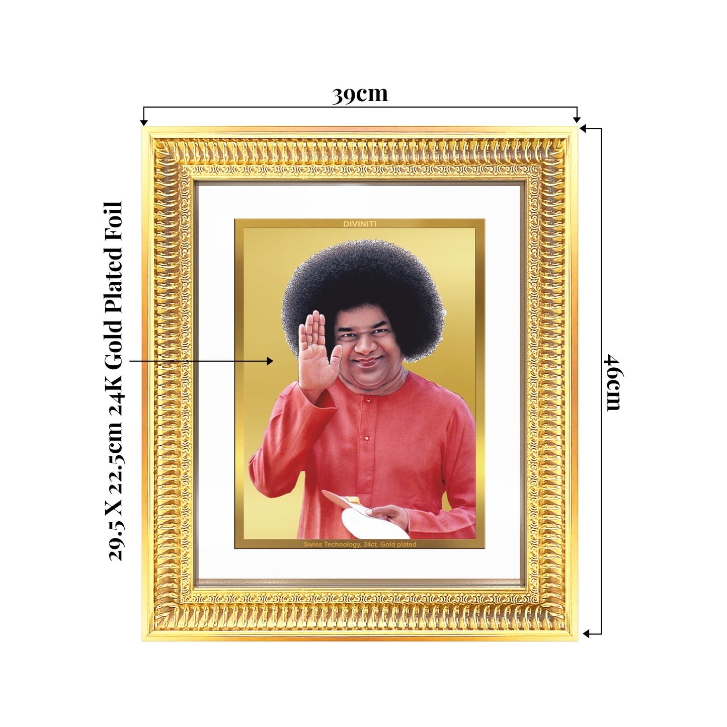 Sri Sathya Sai Baba | Avatar of Love and Universal Harmony Wall Mount Photo Frame in 24K Gold Plated Foil