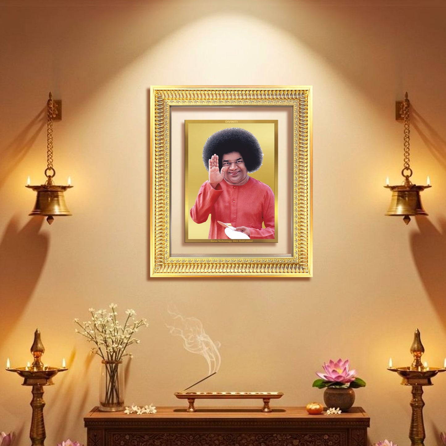 Sri Sathya Sai Baba | Avatar of Love and Universal Harmony Wall Mount Photo Frame in 24K Gold Plated Foil