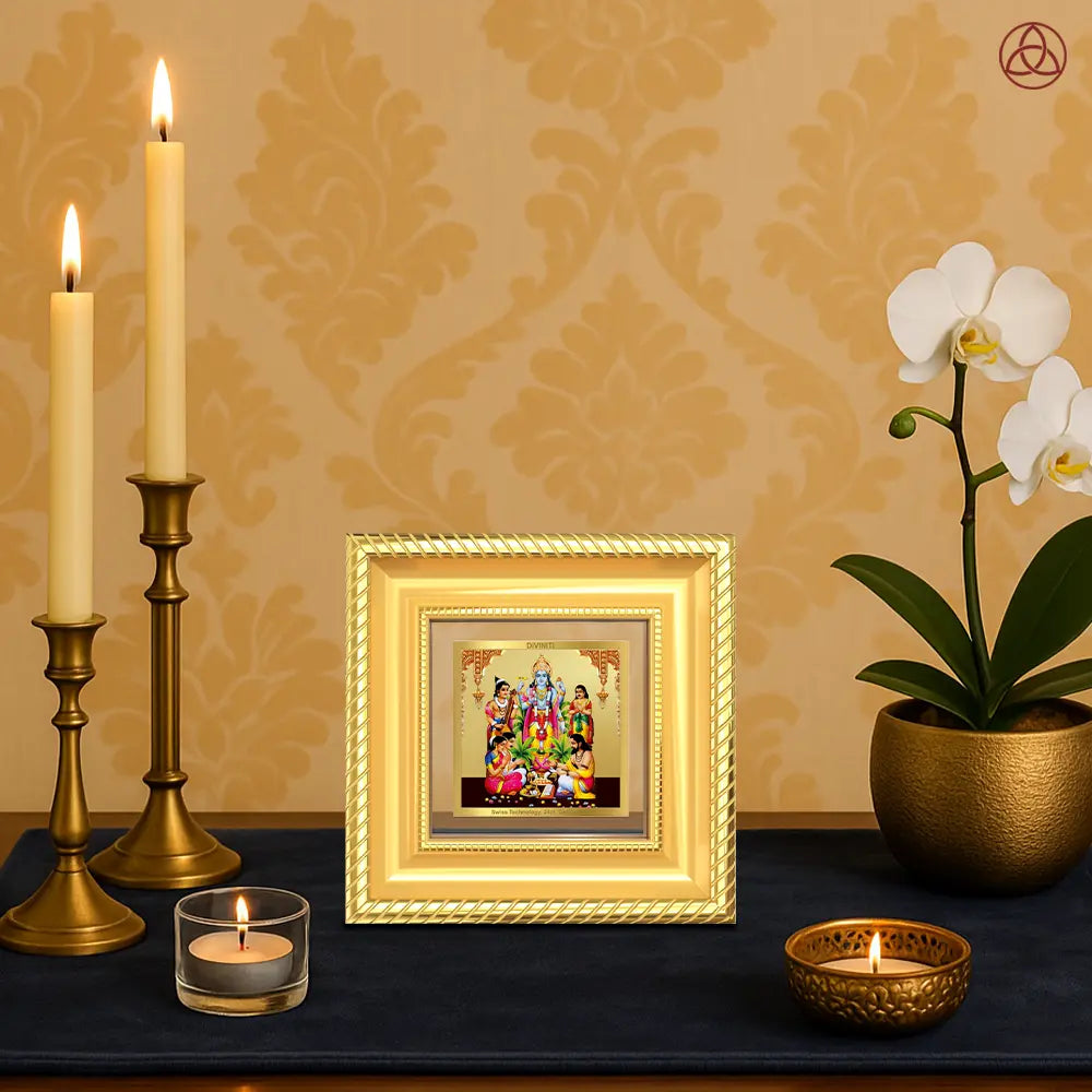 Lord Satyanarayana | Divine Form of Truth and Prosperity Tabletop Frame in 24K Gold Plated Foil
