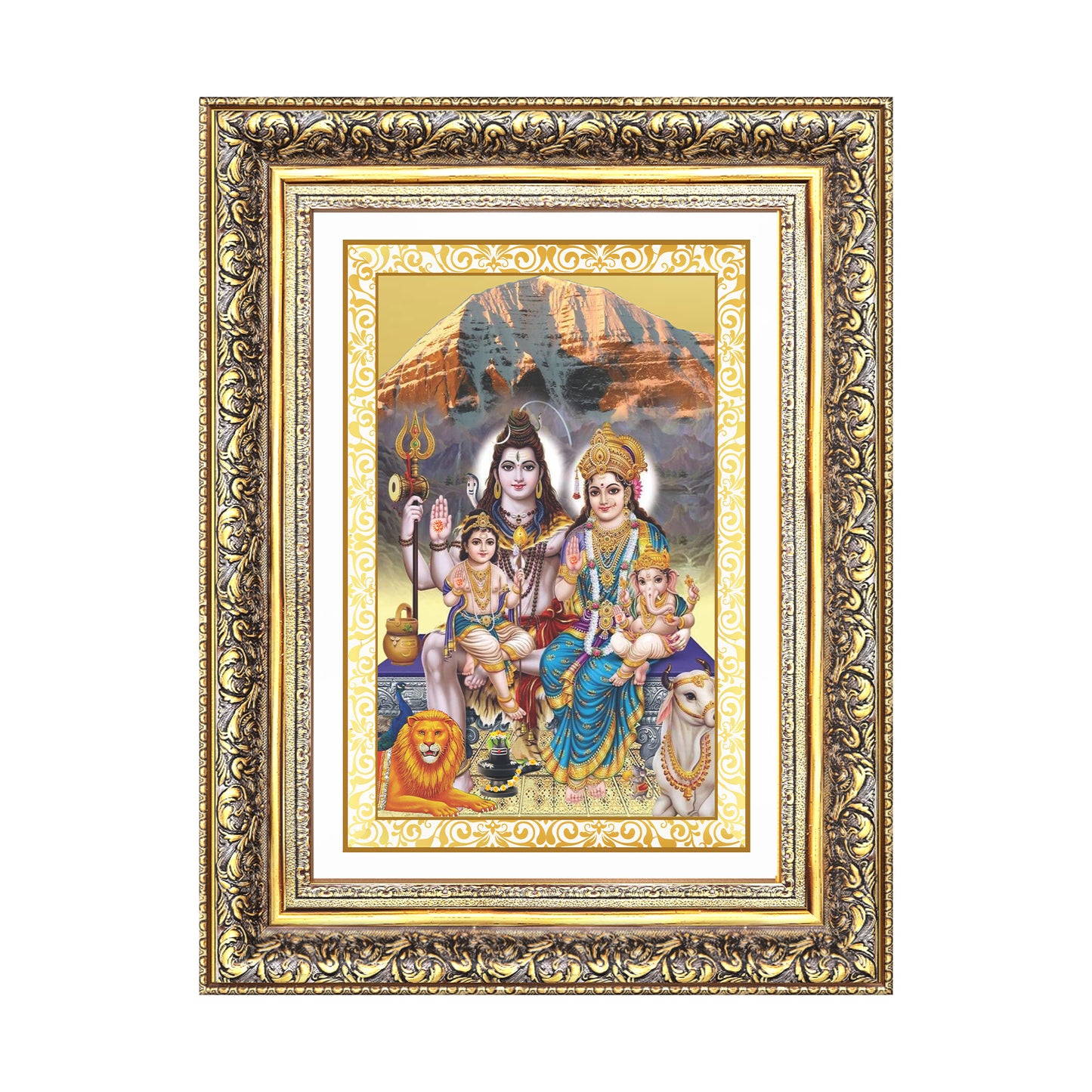 Shiva Parivar | Divine Family of Lord Shiva Wall Mount Photo Frame in 24K Gold Plated Foil