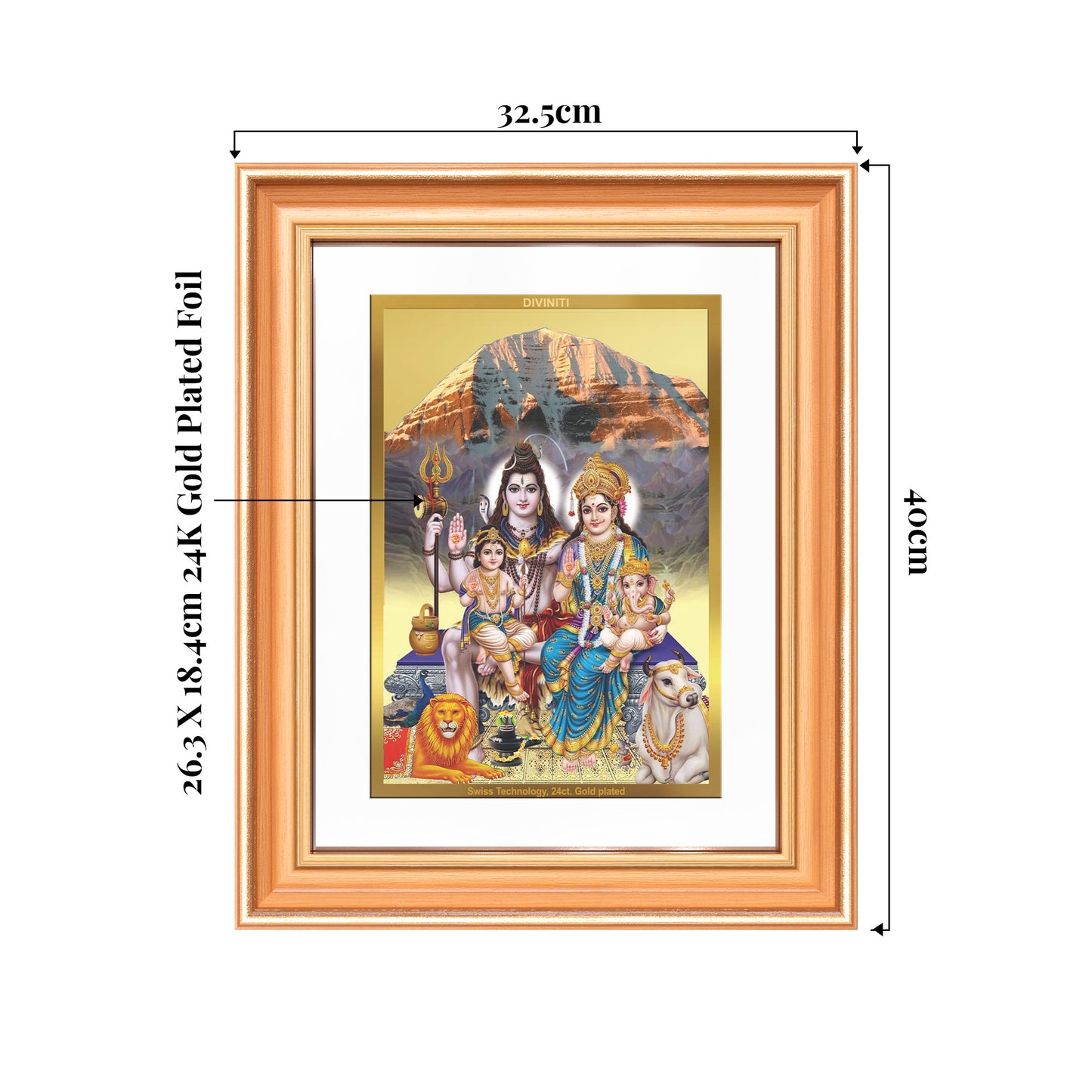 Shiva Parivar | Divine Family of Lord Shiva Wall Mount Photo Frame in 24K Gold Plated Foil