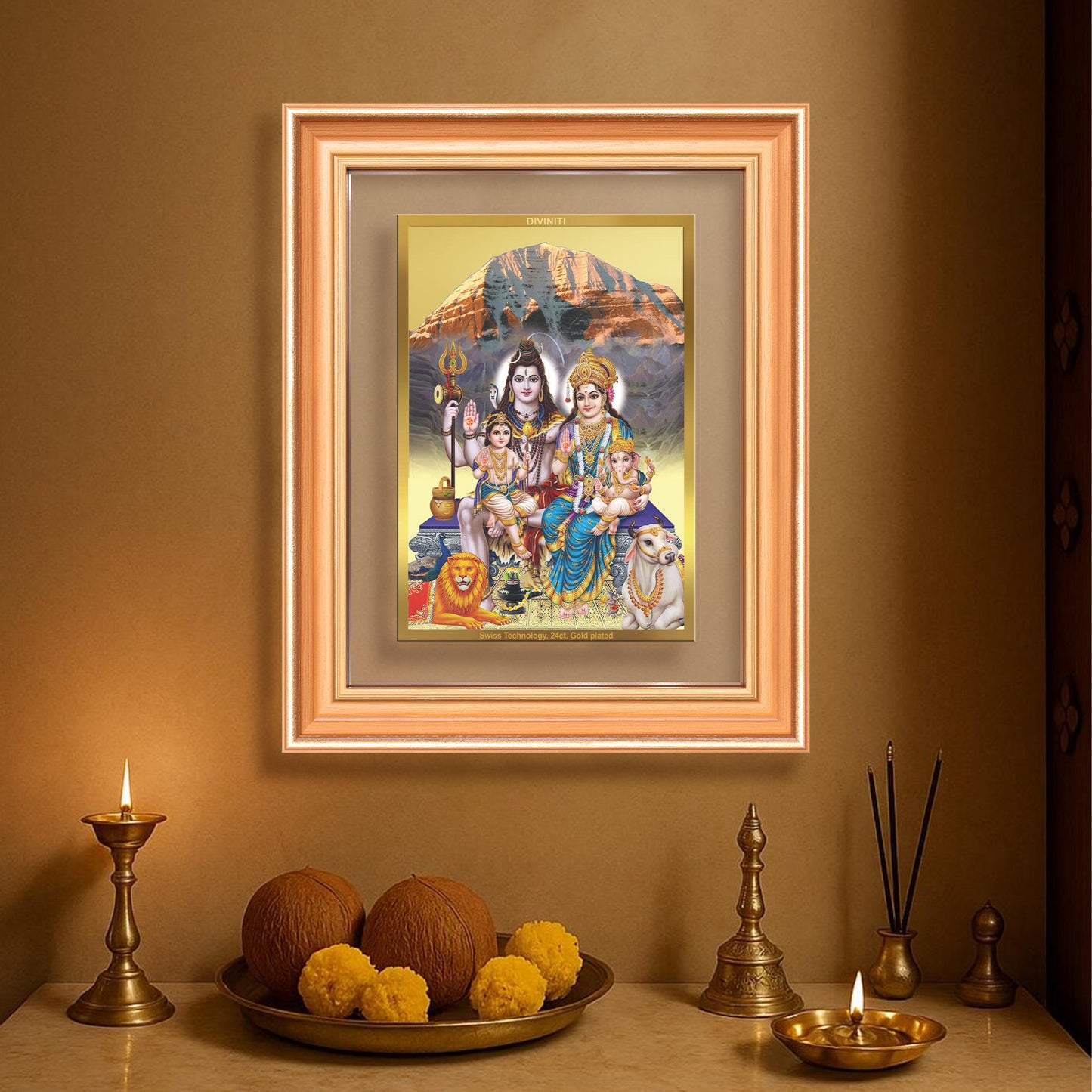 Shiva Parivar | Divine Family of Lord Shiva Wall Mount Photo Frame in 24K Gold Plated Foil