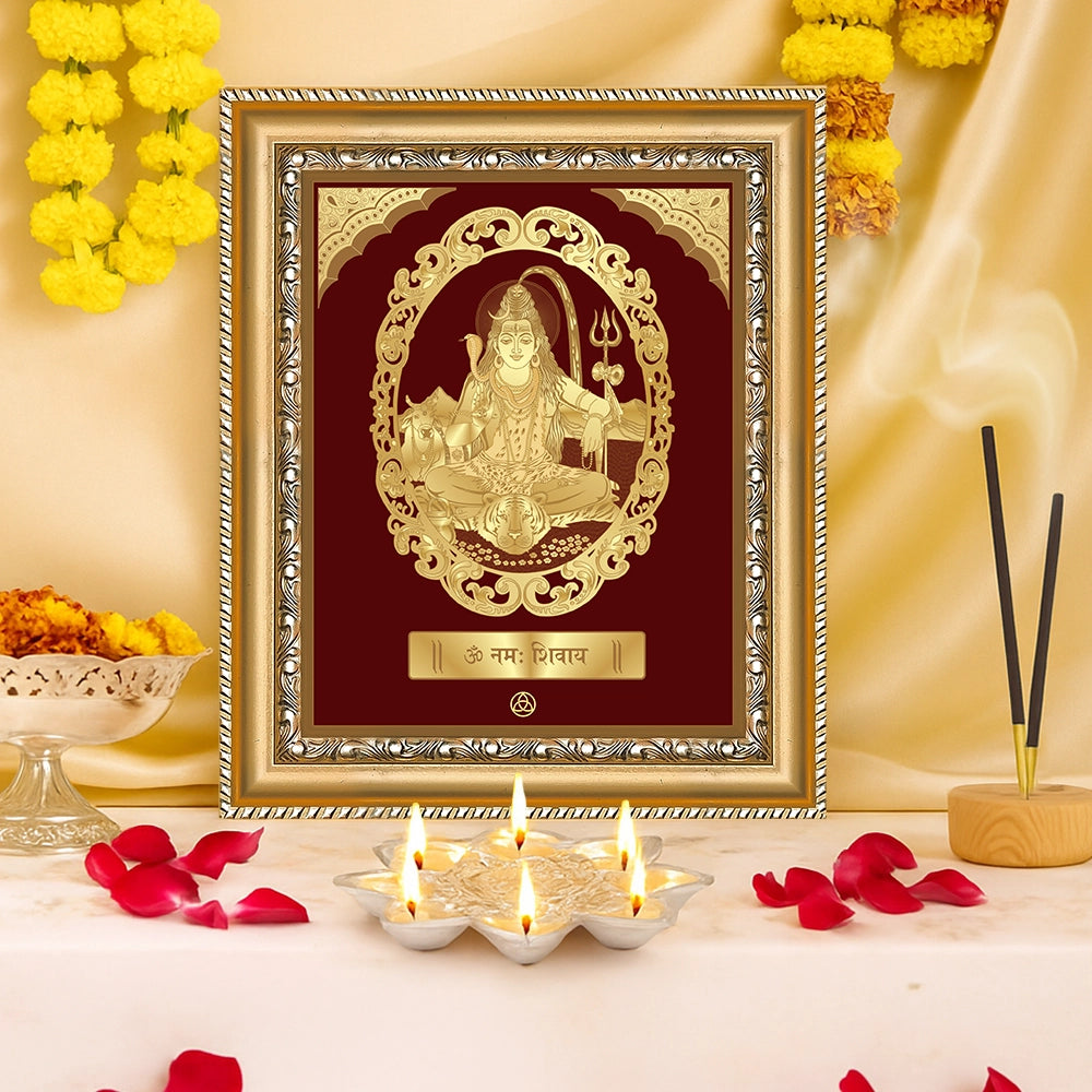 Shiva with Arch gold wall hanging frame, 24K gold plated, symbolizing divine love, devotion, and spiritual union.