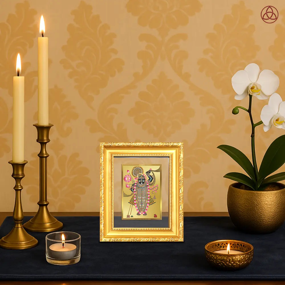 Lord Shrinathji | Divine Form of Krishna from Nathdwara Wall Hanging & Tabletop Frame in 24K Gold Plated Foil