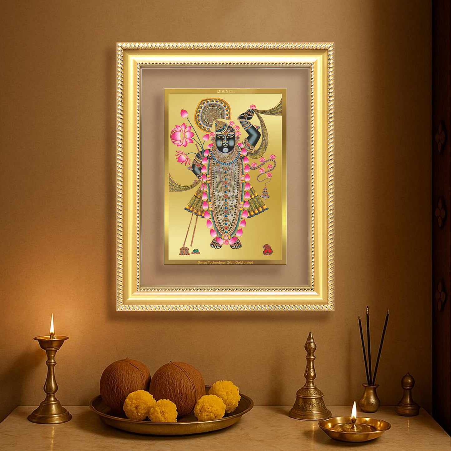 Lord Shrinathji | Divine form of Krishna from Nathdwara Wall Mount Photo Frame in 24K Gold Plated Foil